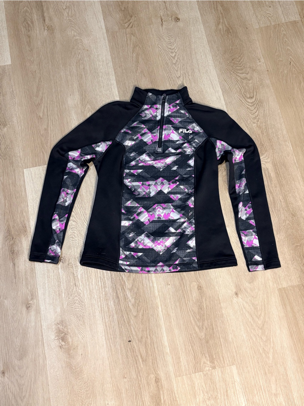 Fila Black & Purple Quarter Zip Jacket Size M Athleisure Activewear Pullover
